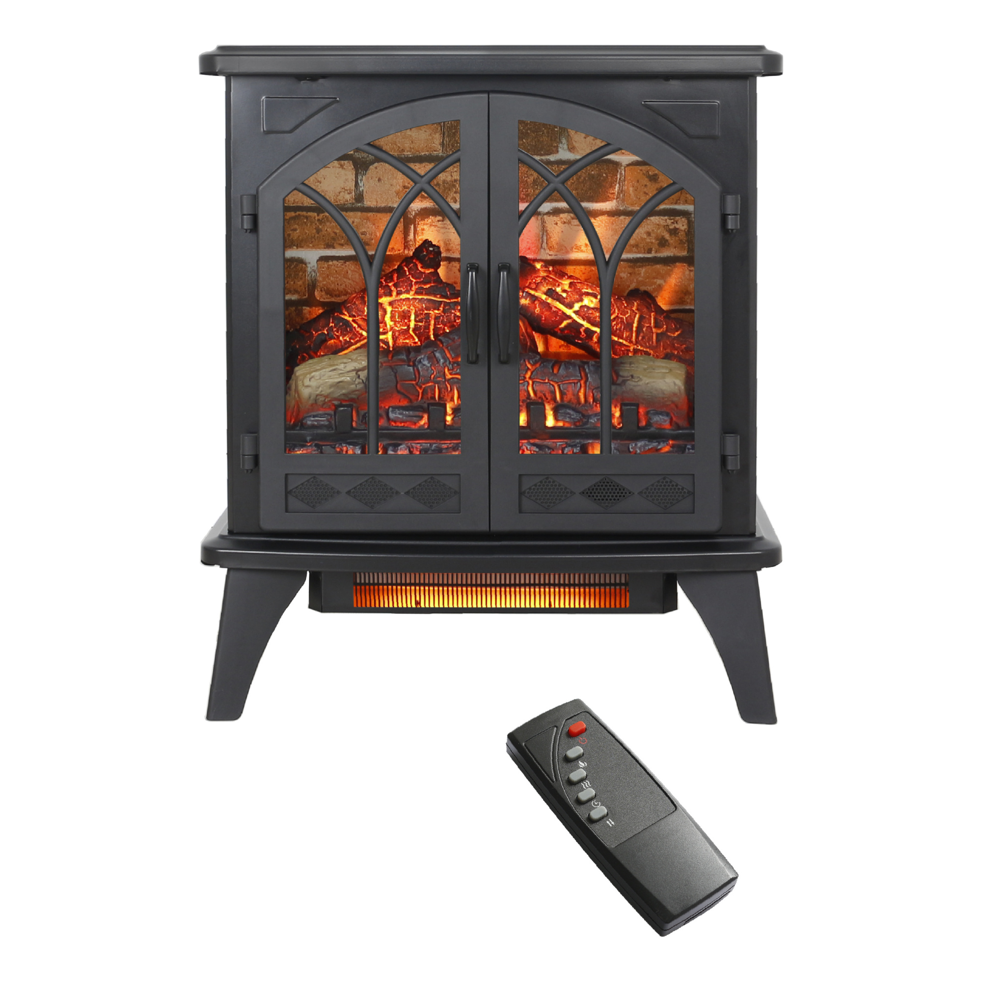 EdenDirect Freestanding Infrared Electric Fireplace with Timer — 24in., LED Flames, Overheat Protection, Black, Model# NTE112700